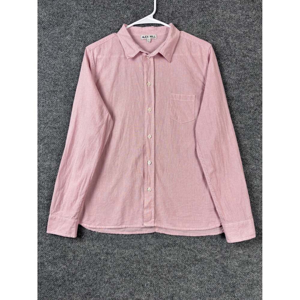Alex Mill Shirt Womens Large Red White Micro Stripe Cotton Button Down